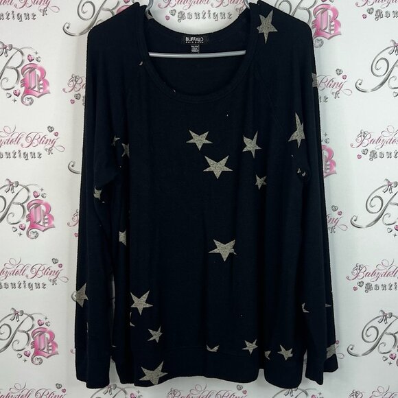 Buffalo David Bitton sweater pull over Black and Silver gold Star Sweatshirt - Picture 1 of 9
